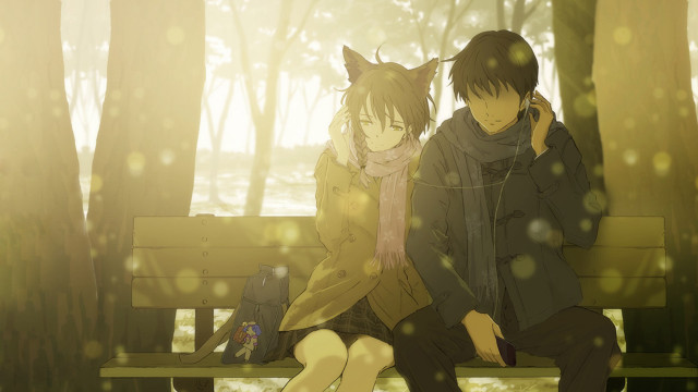 Couple bench woods cat head free wallpaper - medium preview image