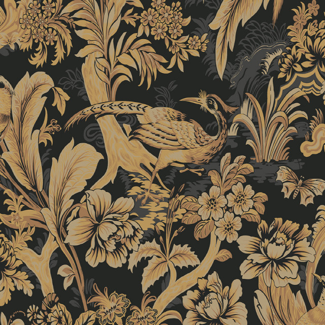 Bird flowers pattern black gold free wallpaper - medium preview image
