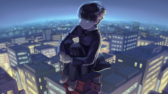 Boy sitting ledge city night free wallpaper - medium preview image