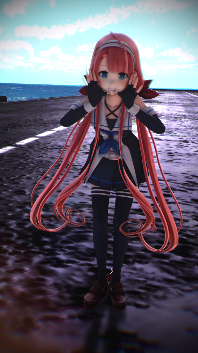 Anime red hair black outfit free wallpaper - medium preview image