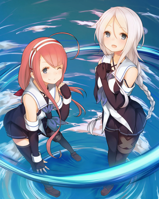 Anime girls pool black serafuku free wallpaper - medium preview image