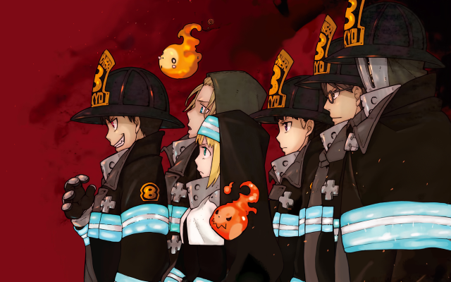 Firefighters group red background uniforms free wallpaper - medium preview image