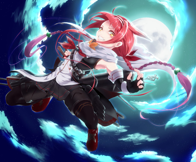 Anime girl flying sword moon free wallpaper - medium preview image
