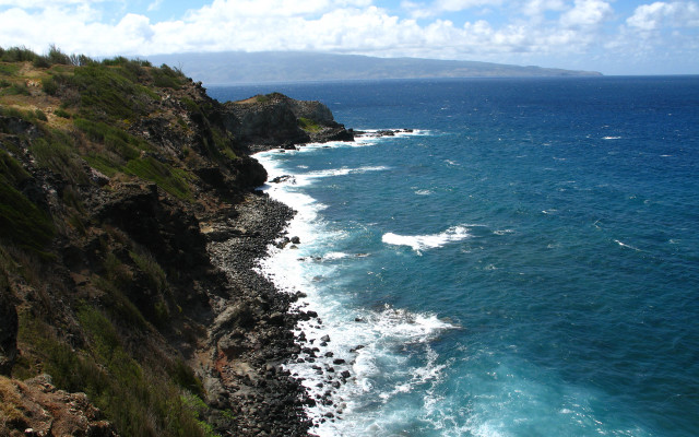 Cliff water hill grassy matte free wallpaper - medium preview image