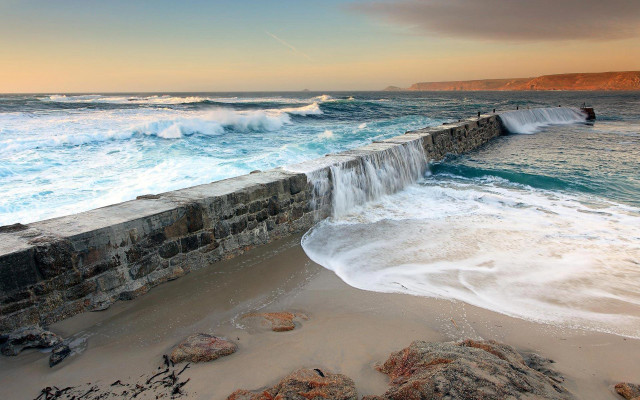 Man standing wall water waves free wallpaper - medium preview image