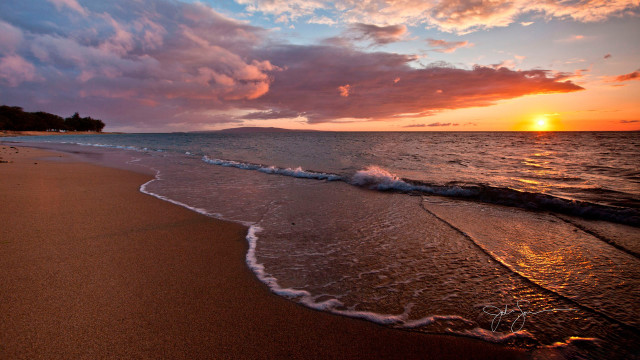 Sunset beach waves person walking free wallpaper - medium preview image