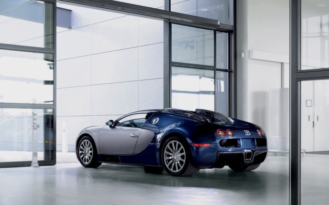Blue sports car glass doors free wallpaper - medium preview image