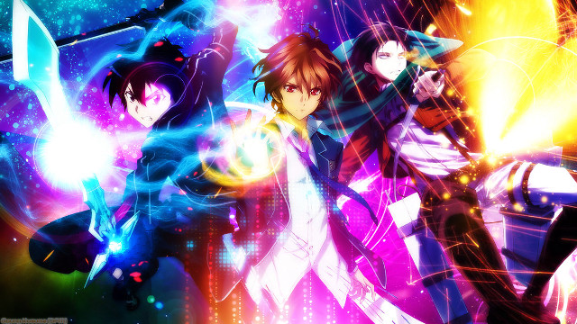 Anime characters sword colorful background free wallpaper - medium preview image