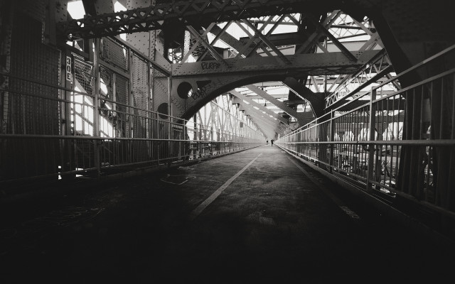 Black white bridge person walking free wallpaper - medium preview image