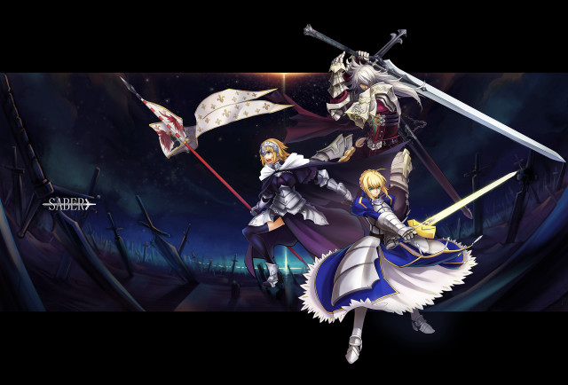 Anime characters swords dark forest free wallpaper - medium preview image