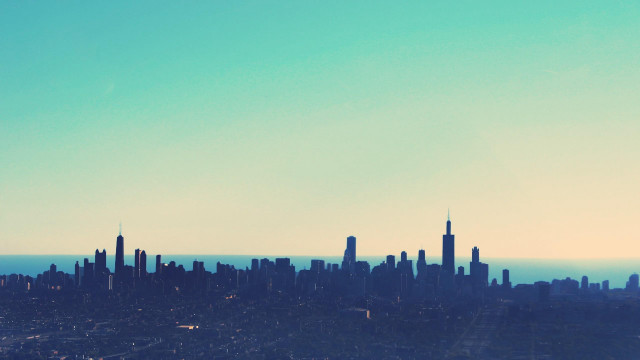 Plane city sunset tower skyline free wallpaper - medium preview image