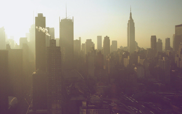 City skyline tall buildings plane free wallpaper - medium preview image