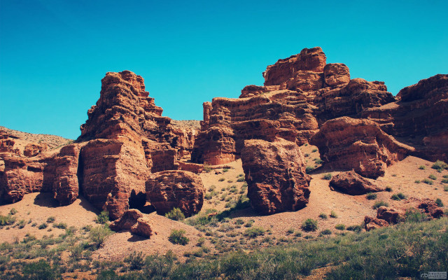 Rocky landscape trees bushes blue #2 free wallpaper - medium preview image