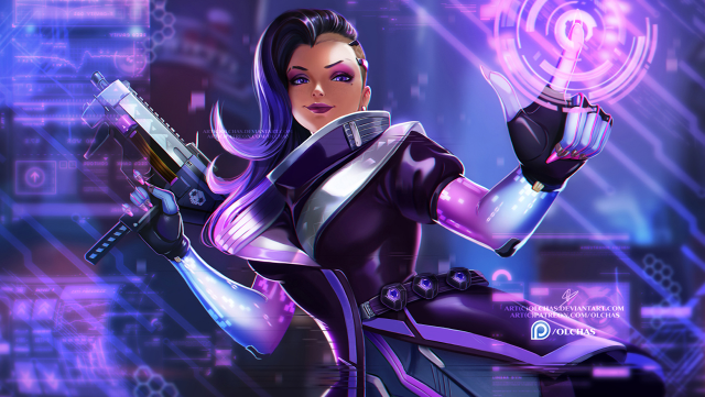 Futuristic woman suit gun background free wallpaper - medium preview image