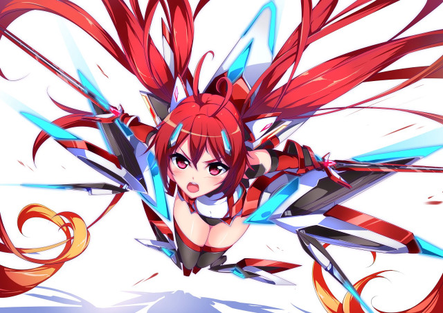 Red haired genderbent fighter mecha free wallpaper - medium preview image