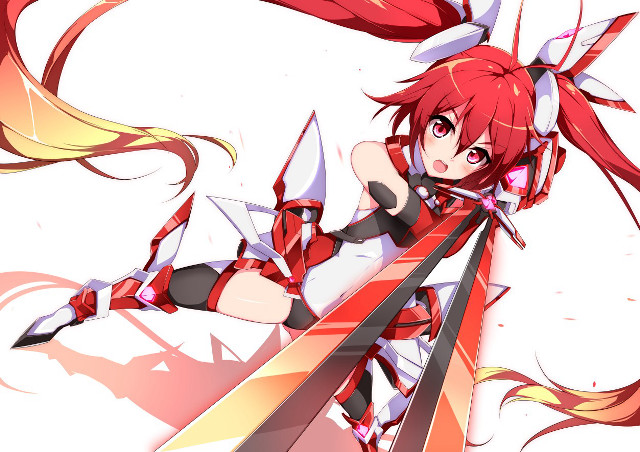 Woman sword red outfit holding free wallpaper - medium preview image