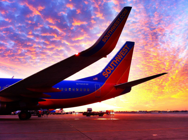 Airplanes parked runway sunset colorful free wallpaper - medium preview image