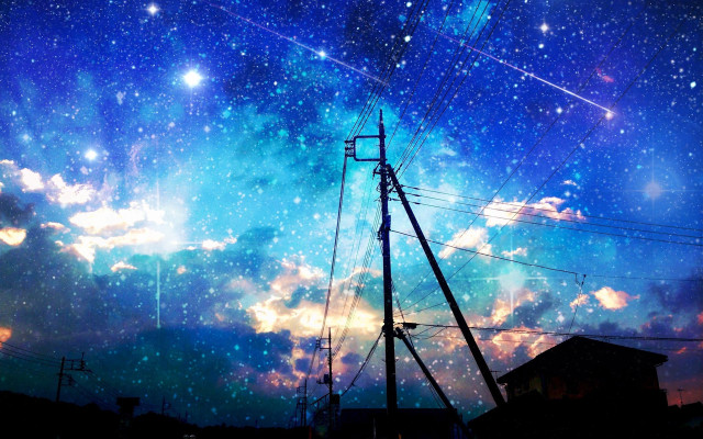 Night sky stars telephone poles free wallpaper - medium preview image