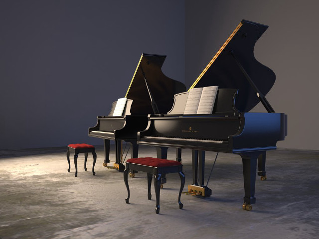 Piano two stools dark wall free wallpaper - medium preview image
