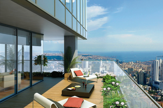 Balcony city ocean furniture cloudy free wallpaper - medium preview image