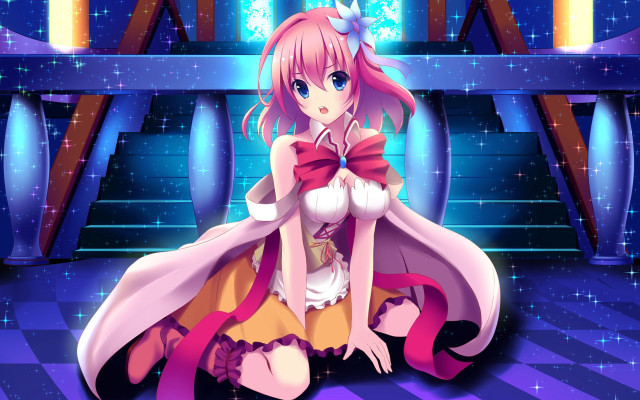 Anime girl floor bow pink free wallpaper - medium preview image