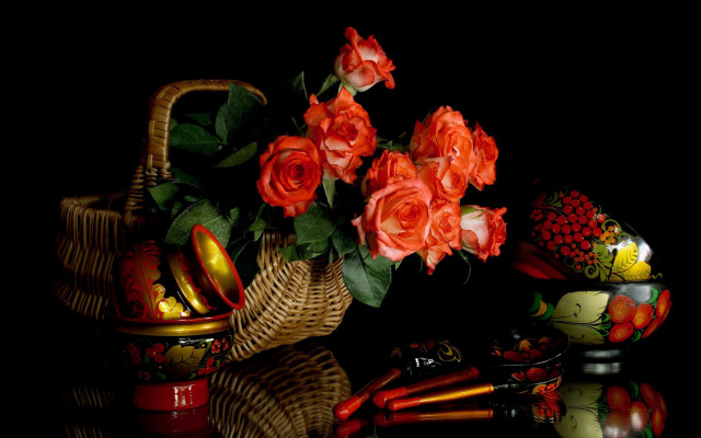 Basket flowers decorative items tabletop free wallpaper - medium preview image