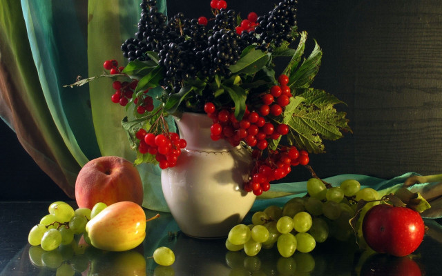 Vase filled fruit window curtain free wallpaper - medium preview image