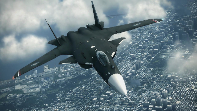 Fighter jet city sky clouds free wallpaper - medium preview image