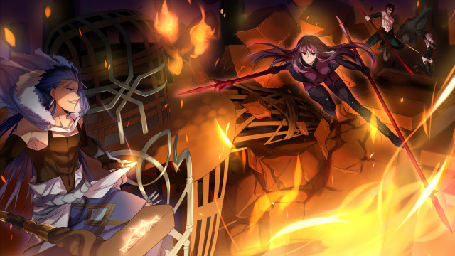 Anime characters fire pit flames free wallpaper - medium preview image