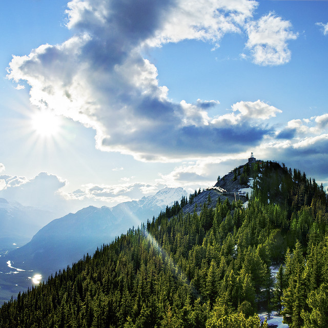 Mountain forest sky clouds sunlight free wallpaper - medium preview image