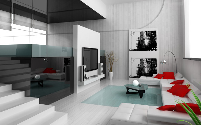 Modern livingroom white couch red #3 free wallpaper - medium preview image