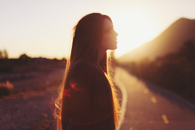 Woman sunset road hair blowing free wallpaper - medium preview image