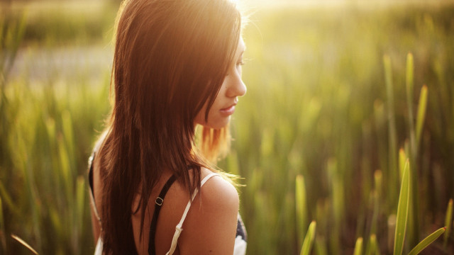 Woman field grass sunshine hair free wallpaper - medium preview image