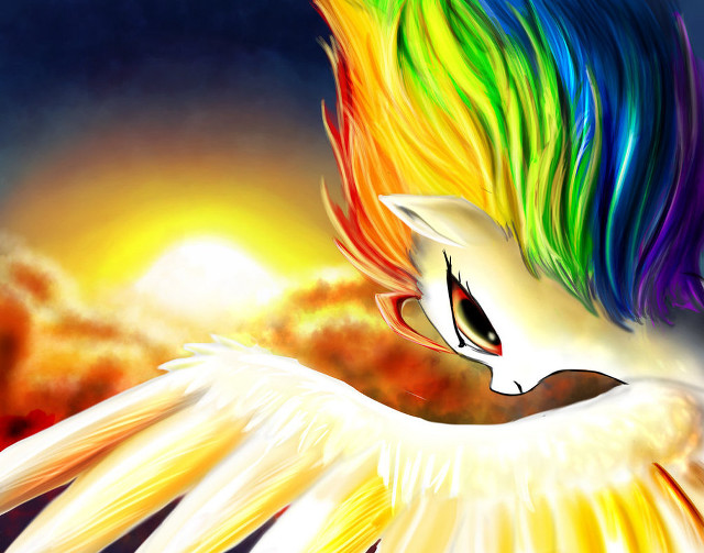 Rainbow unicorn flying sunset wings free wallpaper - medium preview image