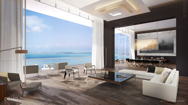 Living room ocean view city free wallpaper - medium preview image
