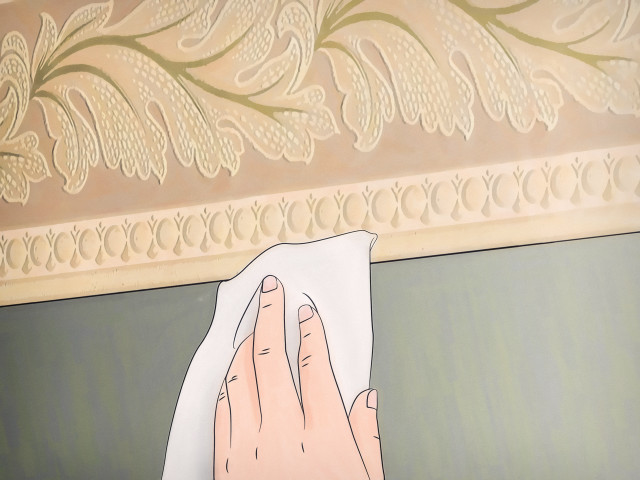 Person wiping wall cloth hand free wallpaper - medium preview image