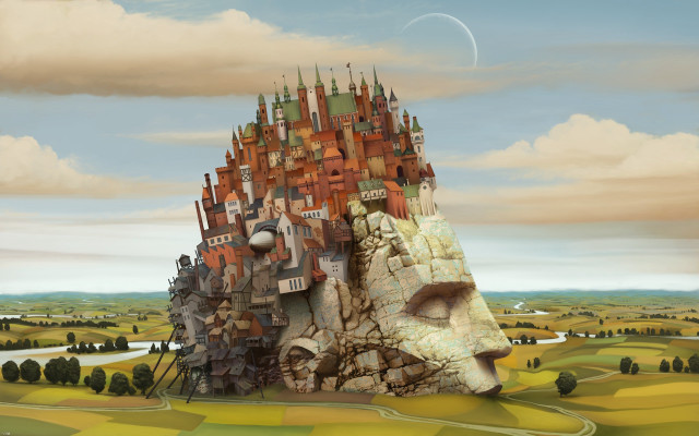 Surreal castle giant face field #2 free wallpaper - medium preview image