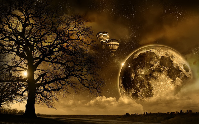 Night sky moon planet fireworks free wallpaper - medium preview image