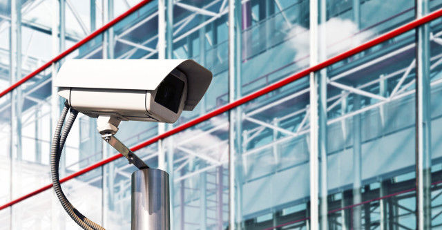Security camera pole building red free wallpaper - medium preview image