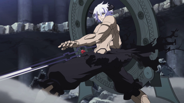 Man white hair sword holding free wallpaper - medium preview image