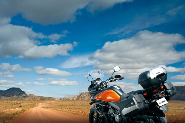 Motorcycle dirt road desert mountains free wallpaper - medium preview image