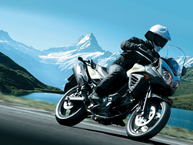 Mountain lake motorcycle riding outdoors free wallpaper - medium preview image