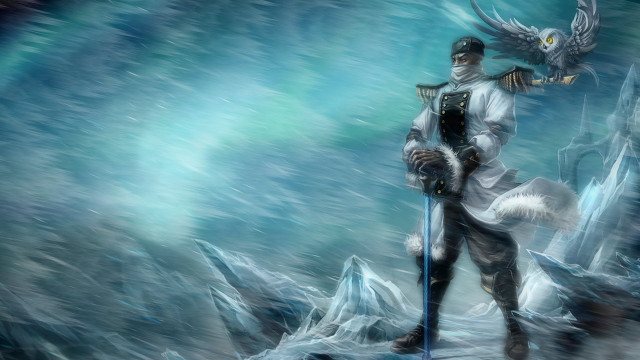 Man sword snowy mountain owl free wallpaper - medium preview image