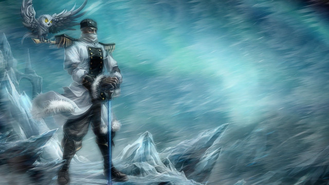 Man sword bird mountain ice free wallpaper - medium preview image