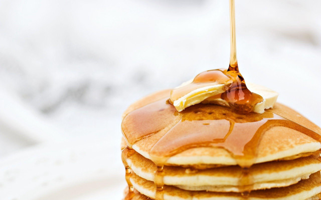 Pancakes syrup bacon plate fork free wallpaper - medium preview image
