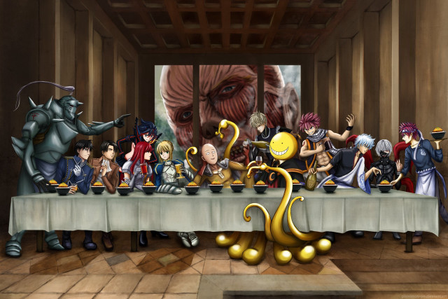 People sitting table demon painting free wallpaper - medium preview image
