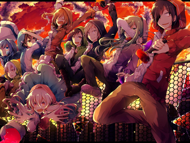 Anime characters bench fire sky #2 free wallpaper - medium preview image