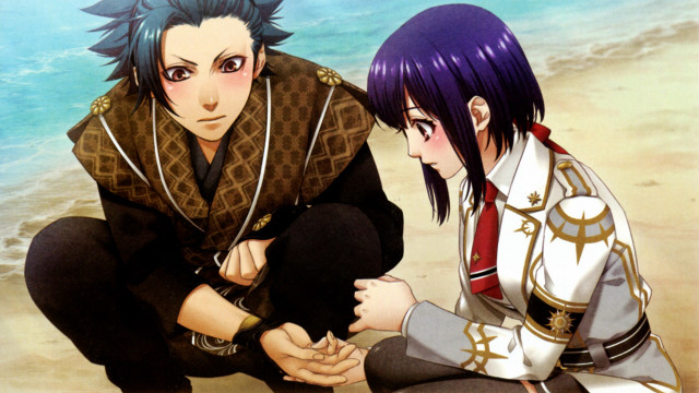 Anime characters beach sitting together free wallpaper - medium preview image