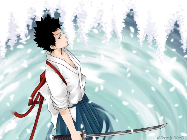Man sword water snow trees free wallpaper - medium preview image