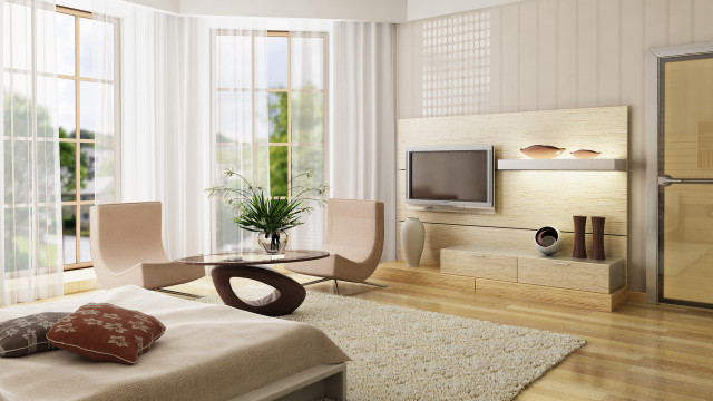 Bedroom table television window sunlight free wallpaper - medium preview image